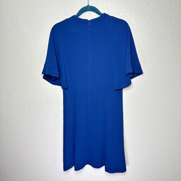 Sandro Paris Yoko Fluted Crepe Mini Dress Blue Women 3 Large - Picture 3 of 10